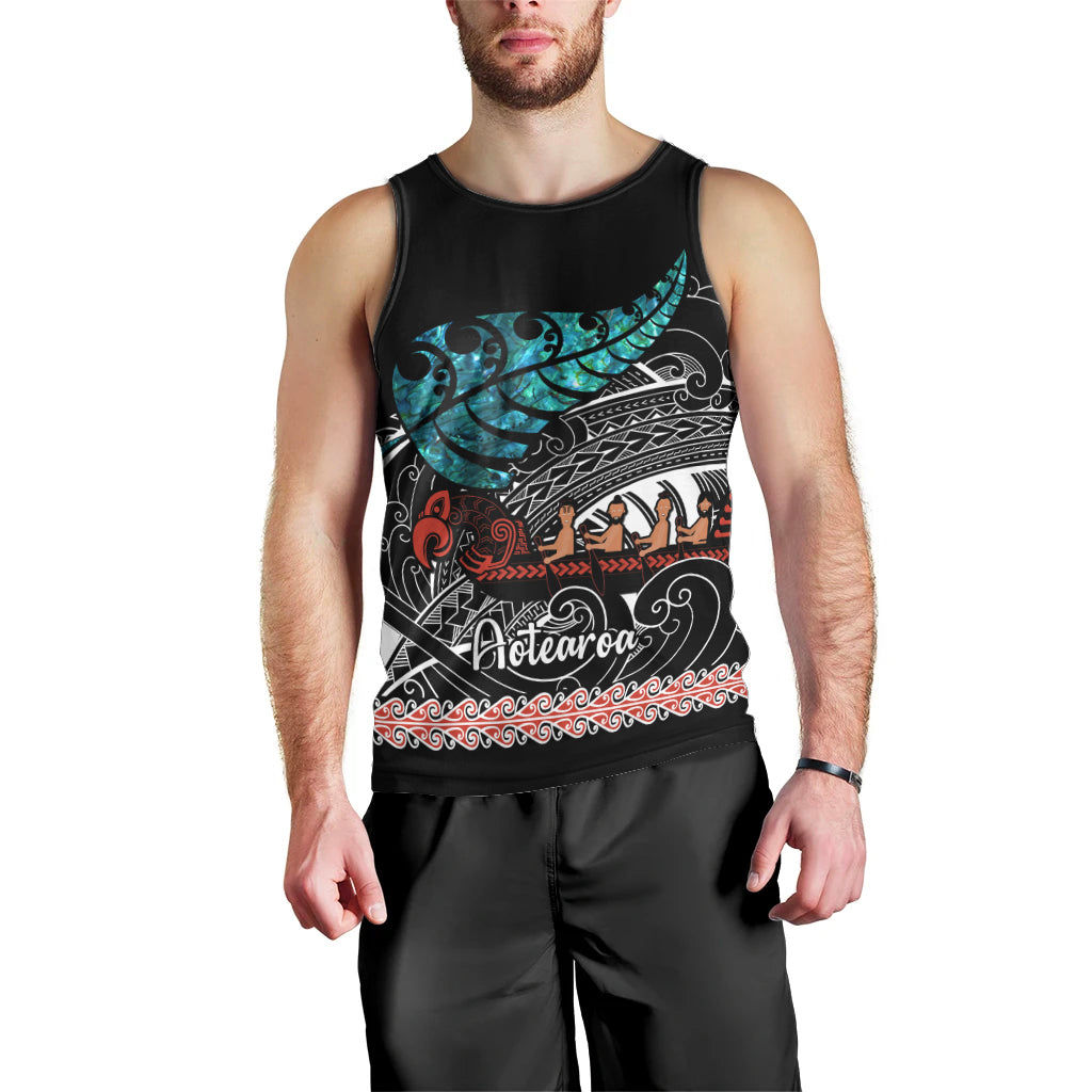 Personalised New Zealand Waka Men Tank Top Aotearoa Maori Silver Fern Pattern - Vibe Hoodie Shop