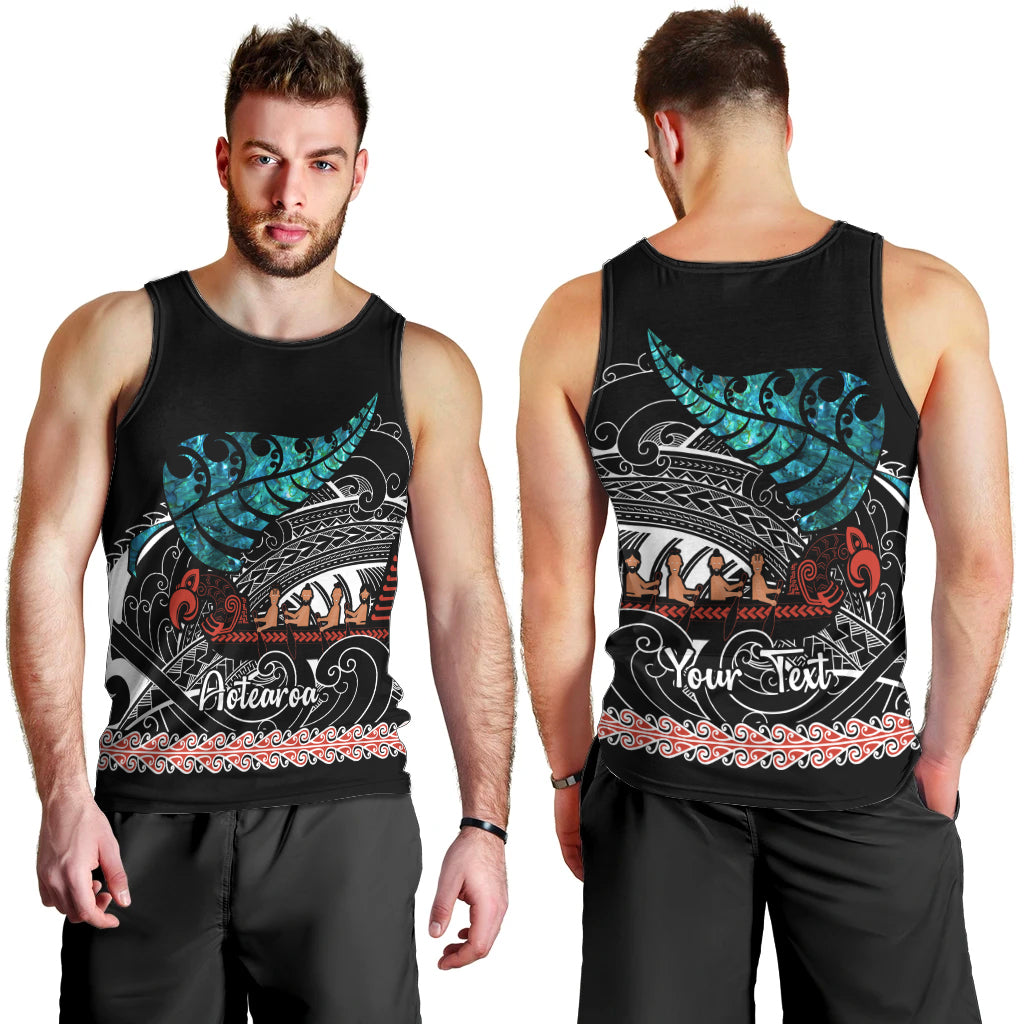 Personalised New Zealand Waka Men Tank Top Aotearoa Maori Silver Fern Pattern - Vibe Hoodie Shop