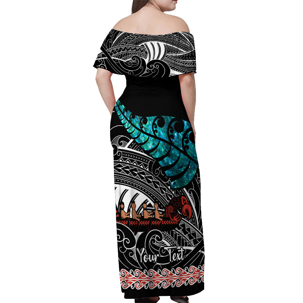 personalised-new-zealand-waka-off-shoulder-maxi-dress-aotearoa-maori-silver-fern-pattern