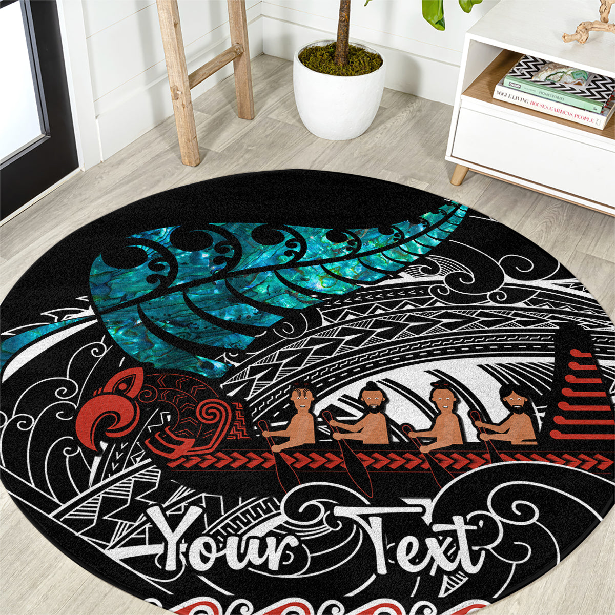 personalised-new-zealand-waka-round-carpet-aotearoa-maori-silver-fern-pattern