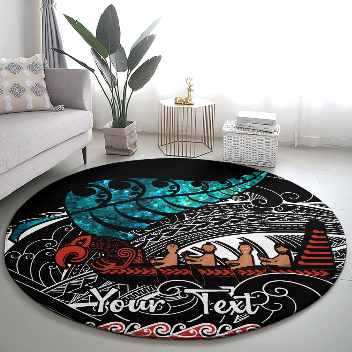 personalised-new-zealand-waka-round-carpet-aotearoa-maori-silver-fern-pattern