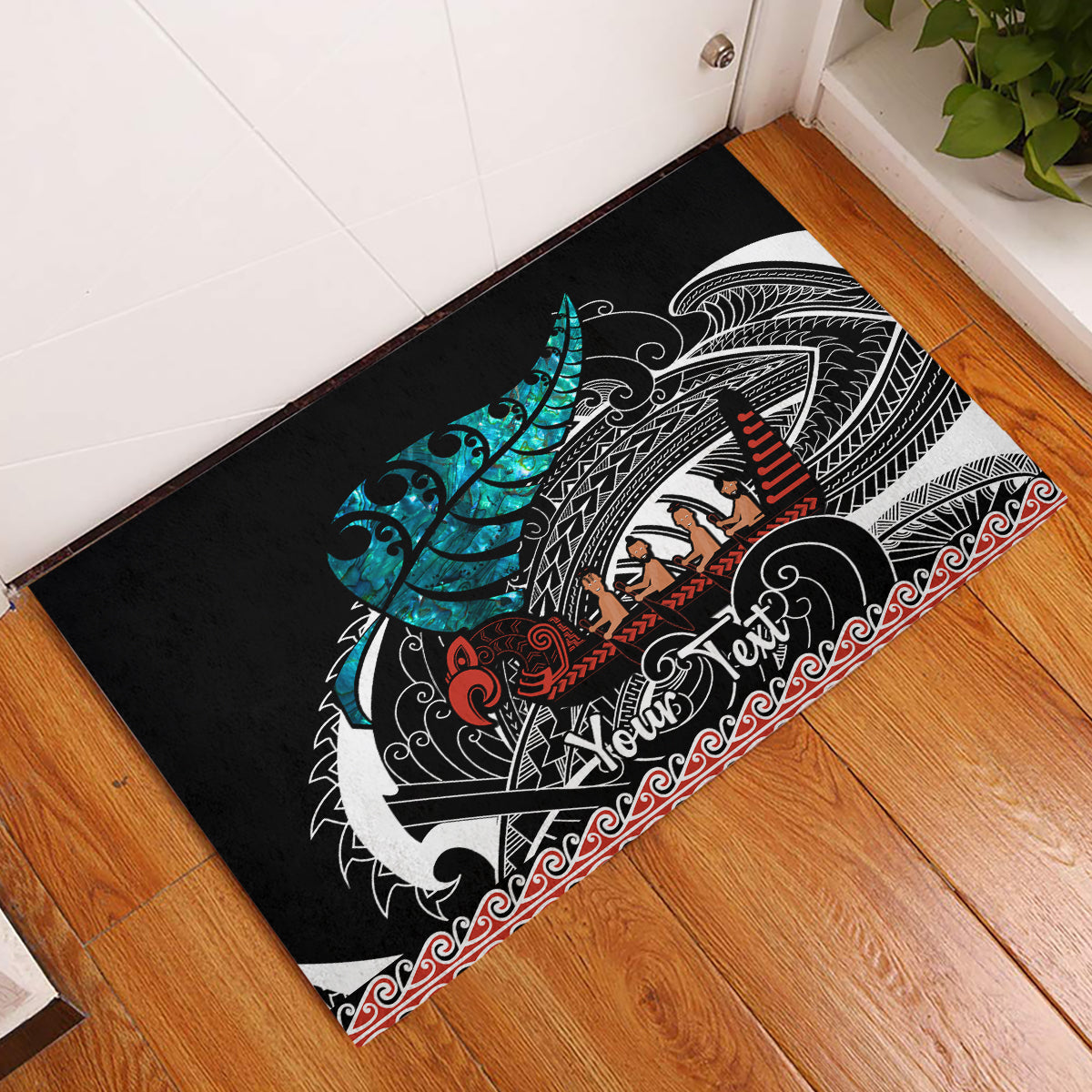 personalised-new-zealand-waka-rubber-doormat-aotearoa-maori-silver-fern-pattern