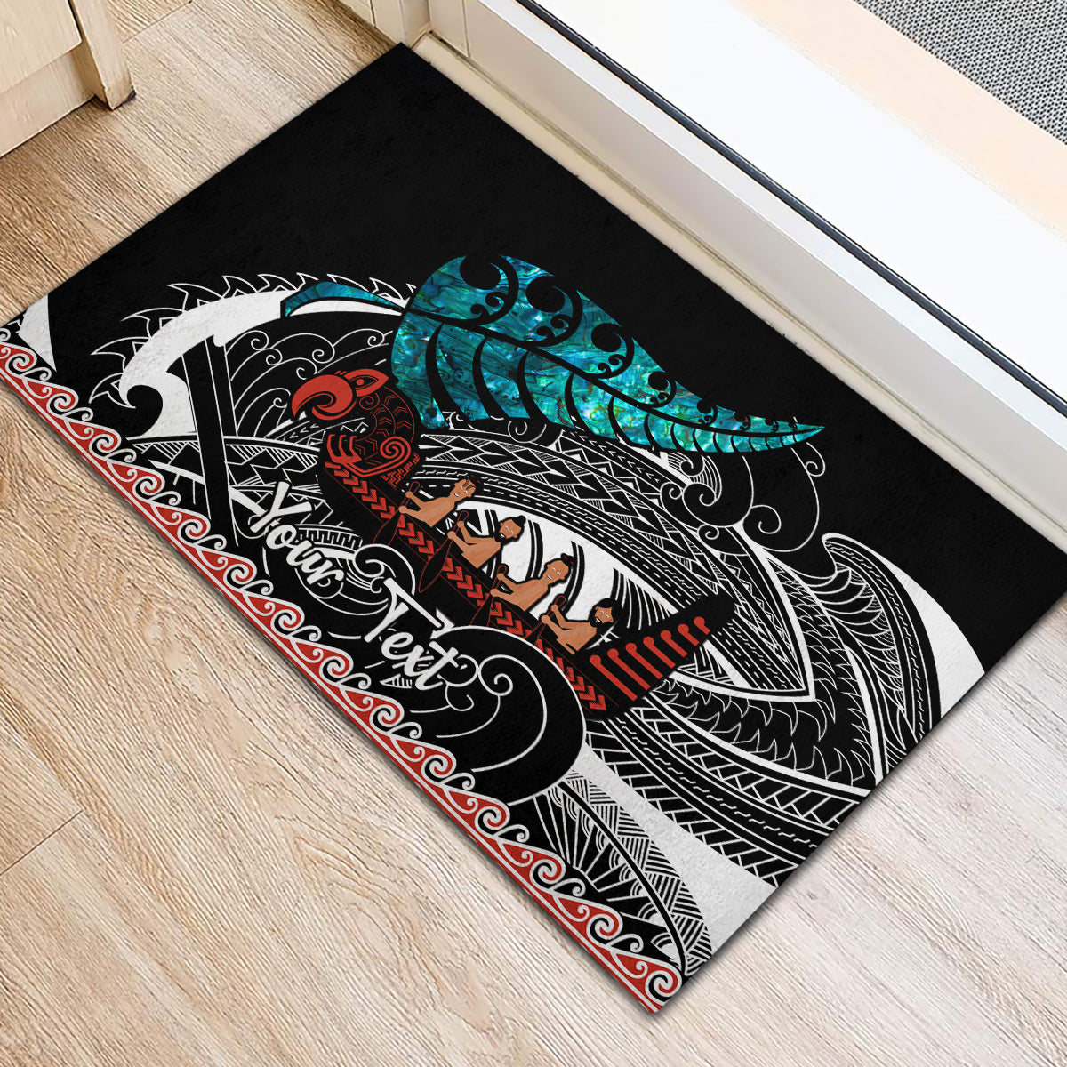 personalised-new-zealand-waka-rubber-doormat-aotearoa-maori-silver-fern-pattern