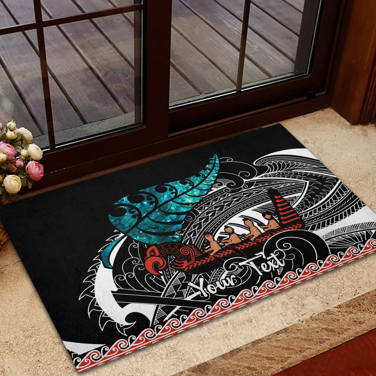 personalised-new-zealand-waka-rubber-doormat-aotearoa-maori-silver-fern-pattern