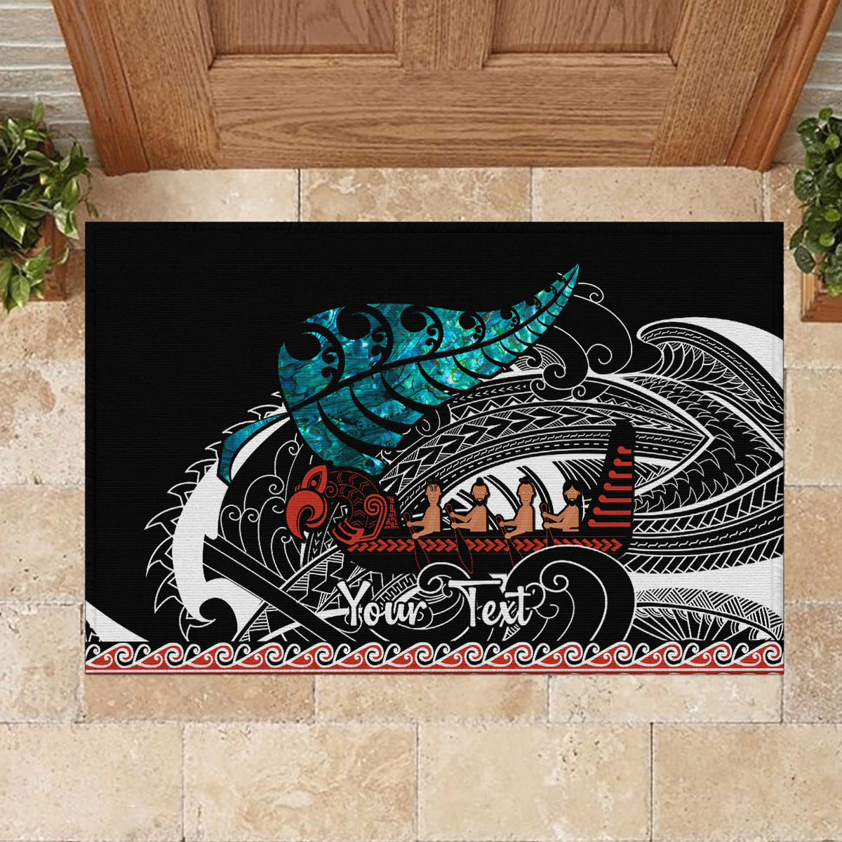 personalised-new-zealand-waka-rubber-doormat-aotearoa-maori-silver-fern-pattern