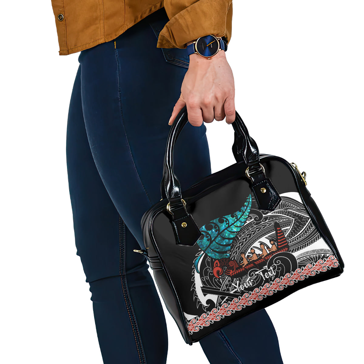 Personalised New Zealand Waka Shoulder Handbag Aotearoa Maori Silver Fern Pattern - Vibe Hoodie Shop