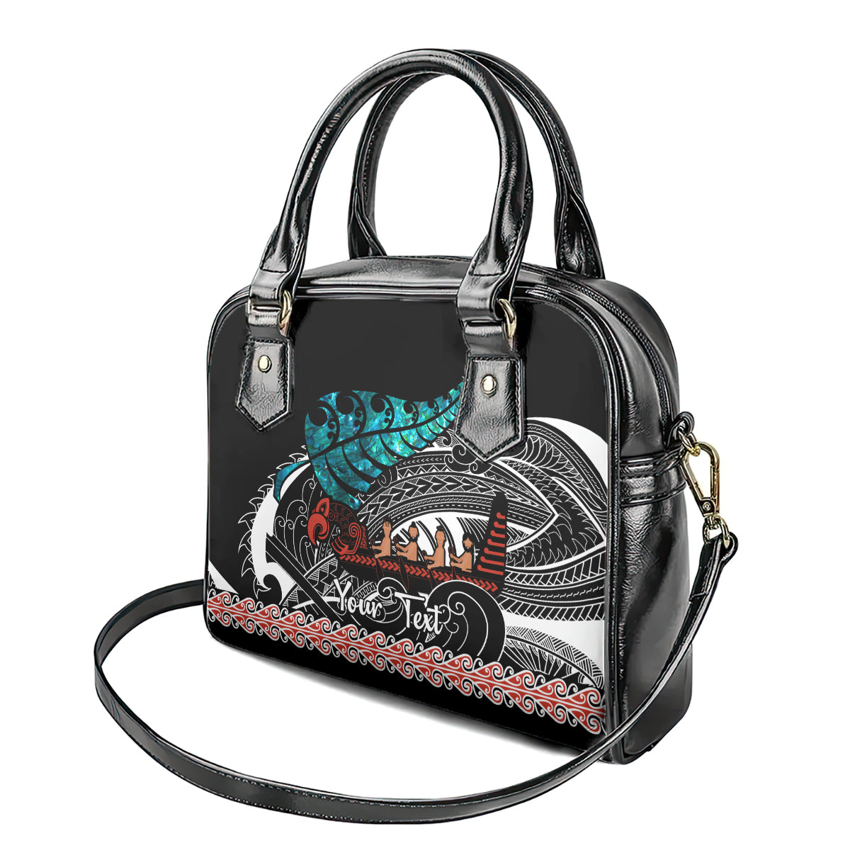 Personalised New Zealand Waka Shoulder Handbag Aotearoa Maori Silver Fern Pattern - Vibe Hoodie Shop