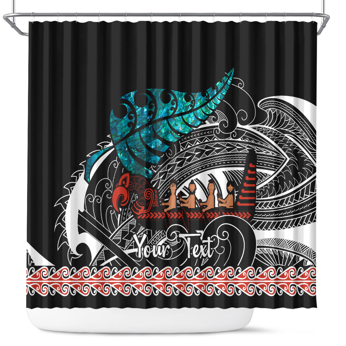 personalised-new-zealand-waka-shower-curtain-aotearoa-maori-silver-fern-pattern