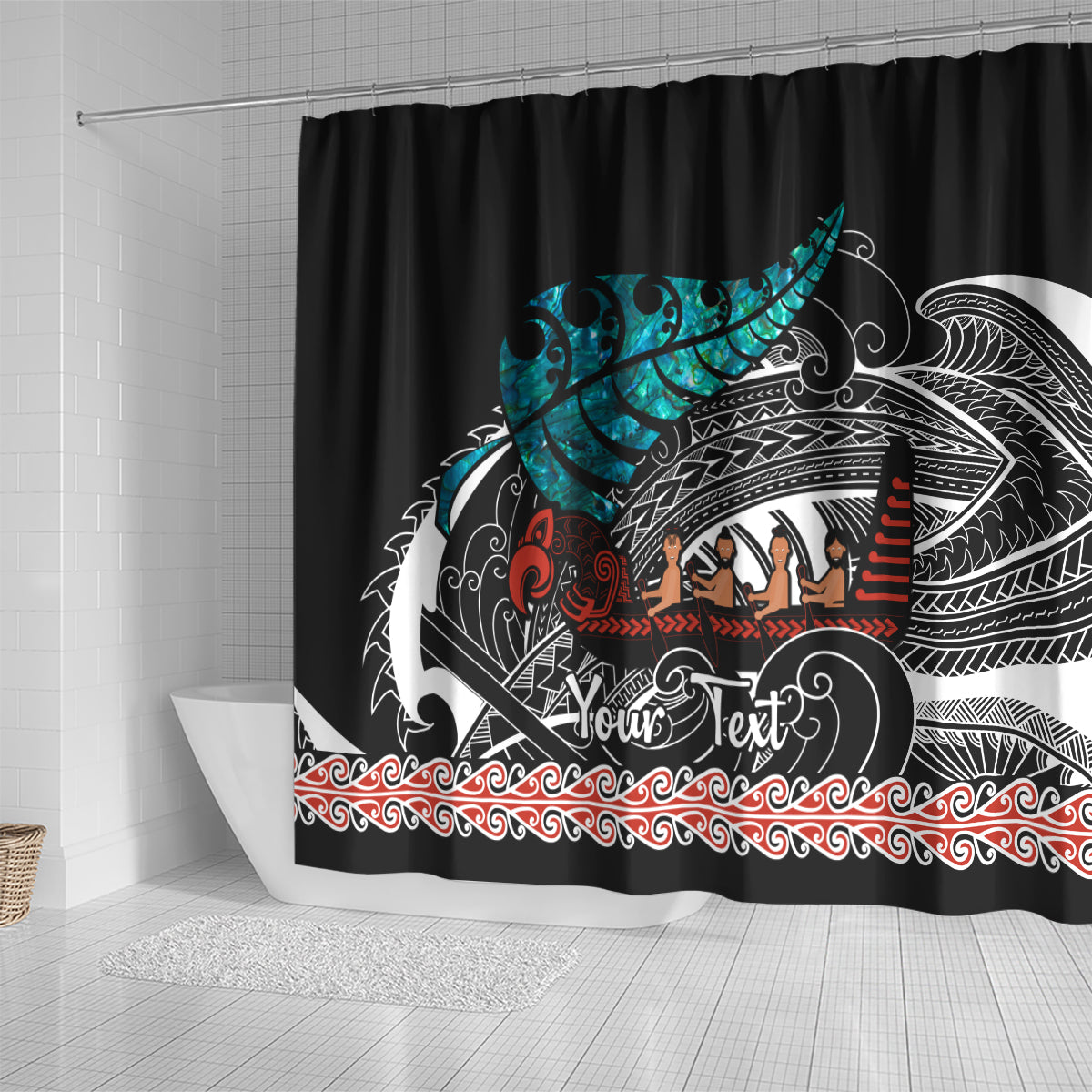 personalised-new-zealand-waka-shower-curtain-aotearoa-maori-silver-fern-pattern