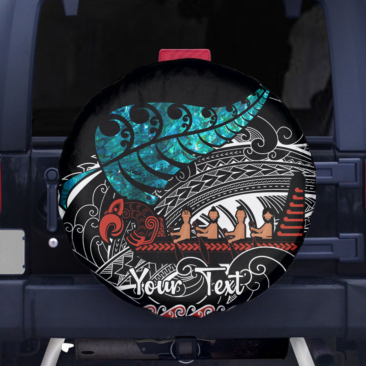 Personalised New Zealand Waka Spare Tire Cover Aotearoa Maori Silver Fern Pattern - Vibe Hoodie Shop