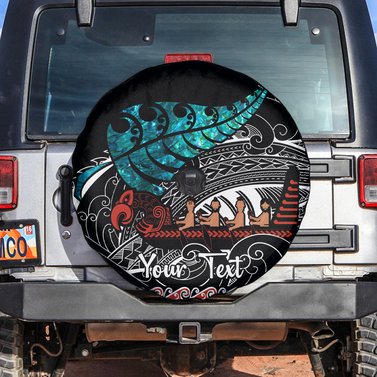 Personalised New Zealand Waka Spare Tire Cover Aotearoa Maori Silver Fern Pattern - Vibe Hoodie Shop