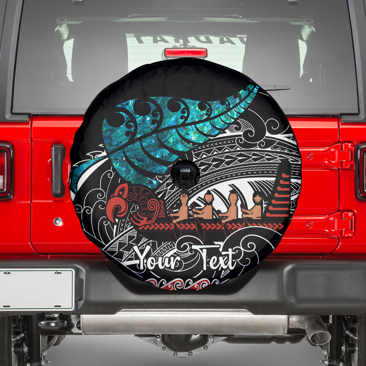 Personalised New Zealand Waka Spare Tire Cover Aotearoa Maori Silver Fern Pattern - Vibe Hoodie Shop