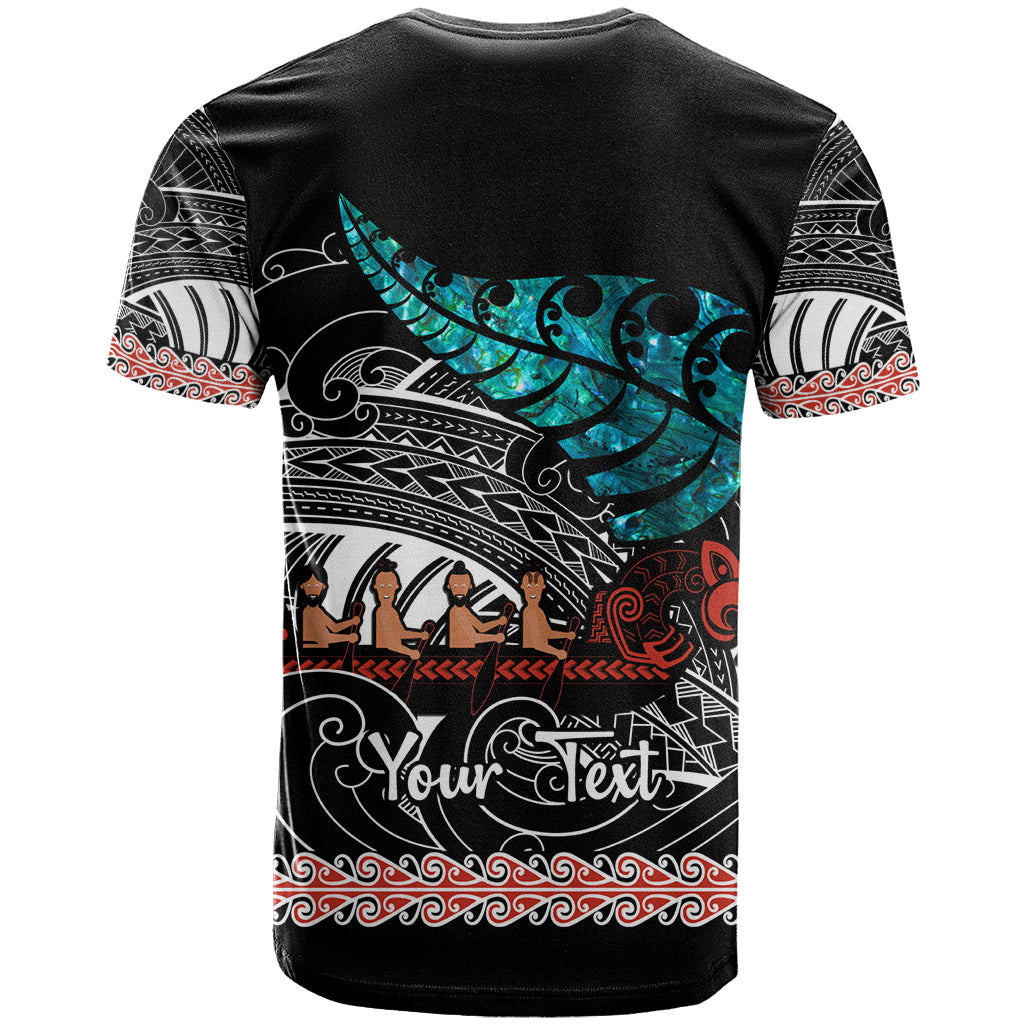 Personalised New Zealand Waka T Shirt Aotearoa Maori Silver Fern Pattern - Vibe Hoodie Shop