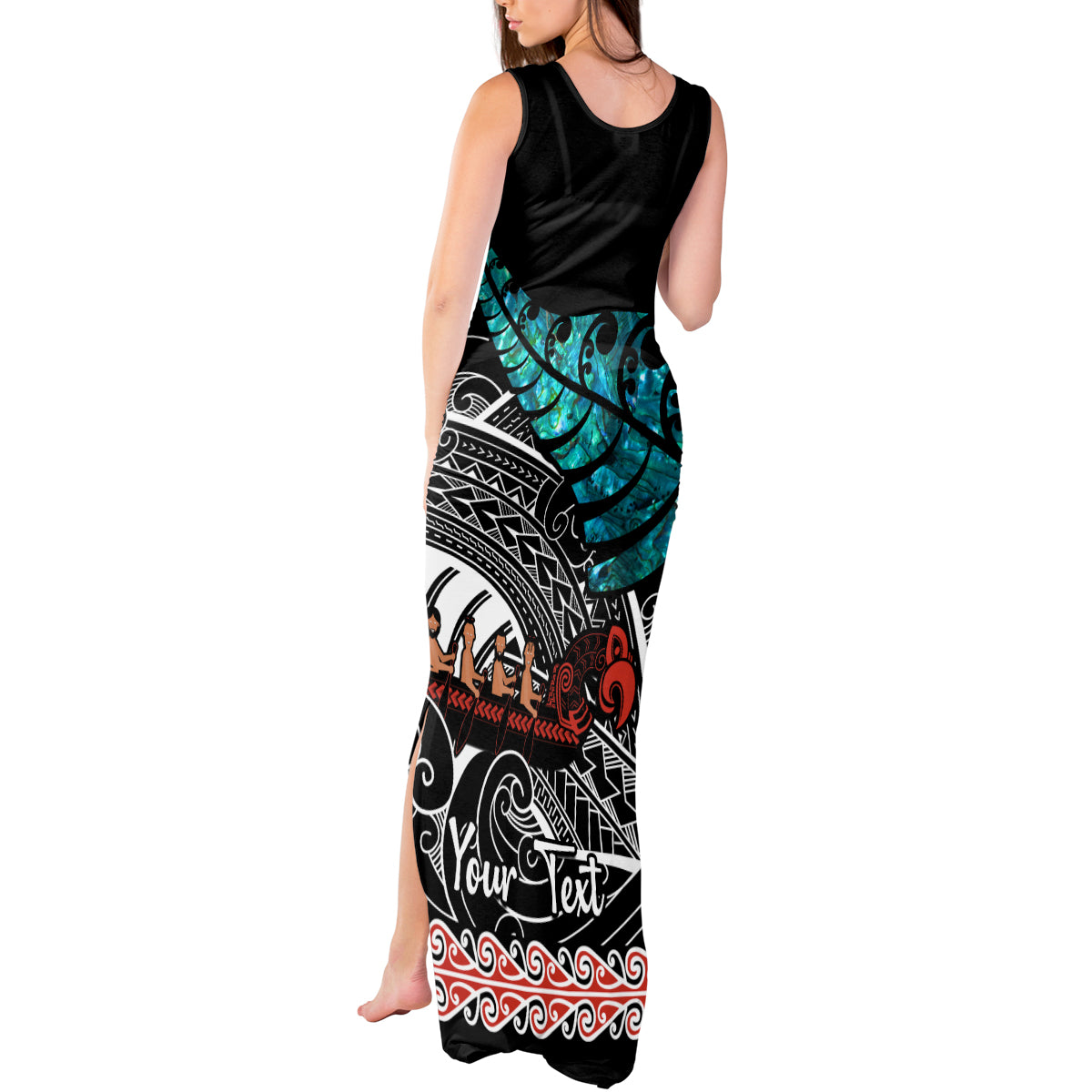 personalised-new-zealand-waka-tank-maxi-dress-aotearoa-maori-silver-fern-pattern