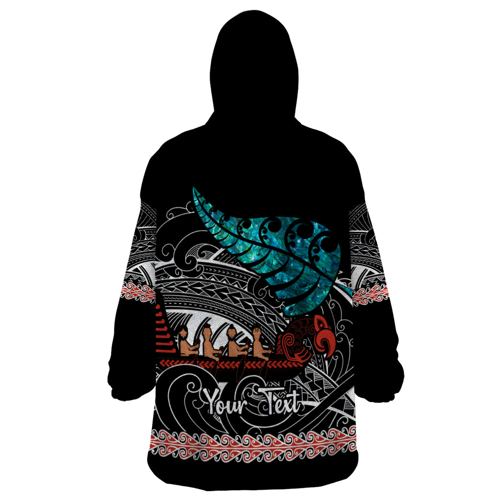 Personalised New Zealand Waka Wearable Blanket Hoodie Aotearoa Maori Silver Fern Pattern - Vibe Hoodie Shop