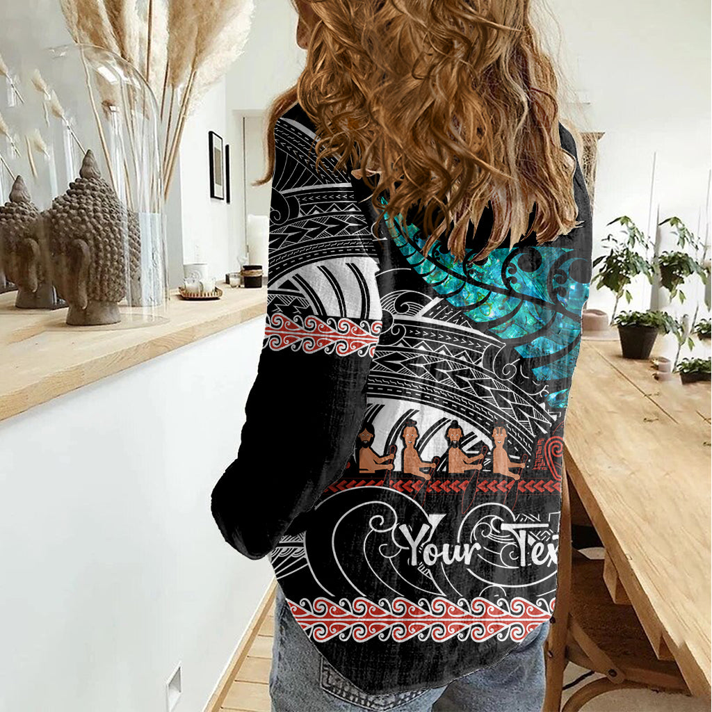 Personalised New Zealand Waka Women Casual Shirt Aotearoa Maori Silver Fern Pattern - Vibe Hoodie Shop