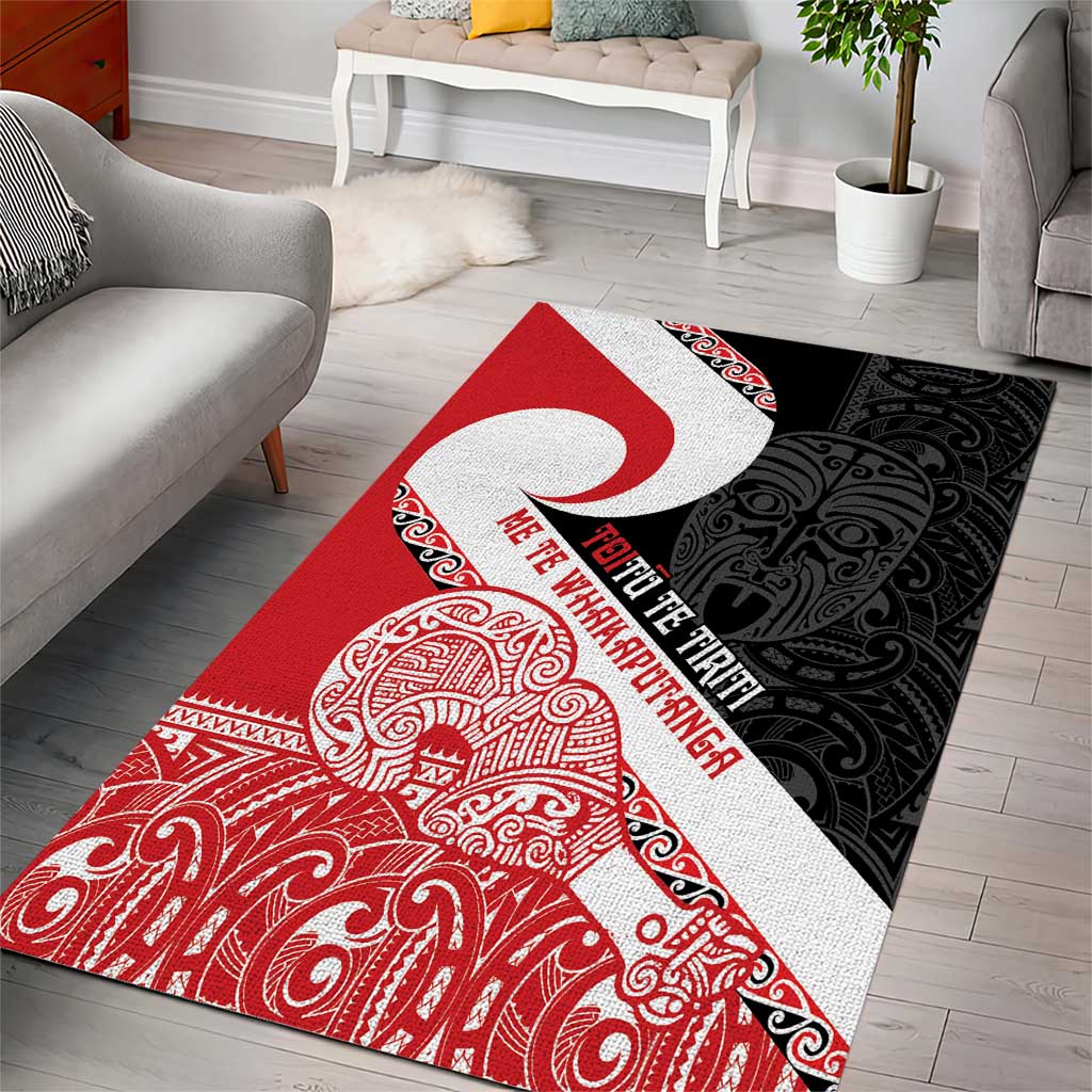 Toitu Te Tiriti Me Te Whakaputanga Area Rug Maori Wahaika With Haka Face - Vibe Hoodie Shop