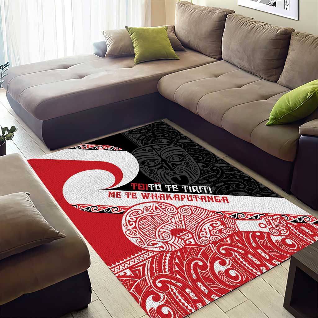 Toitu Te Tiriti Me Te Whakaputanga Area Rug Maori Wahaika With Haka Face - Vibe Hoodie Shop