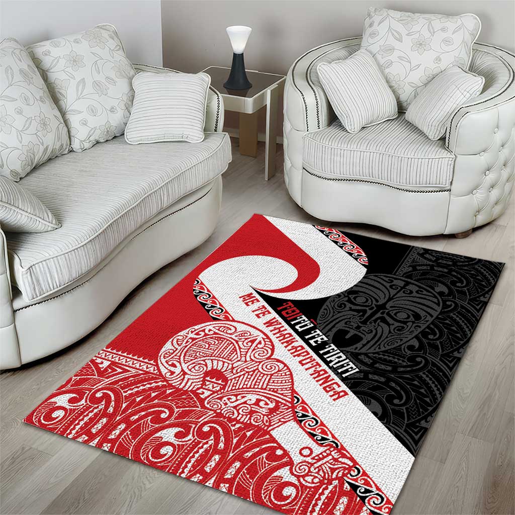 Toitu Te Tiriti Me Te Whakaputanga Area Rug Maori Wahaika With Haka Face - Vibe Hoodie Shop