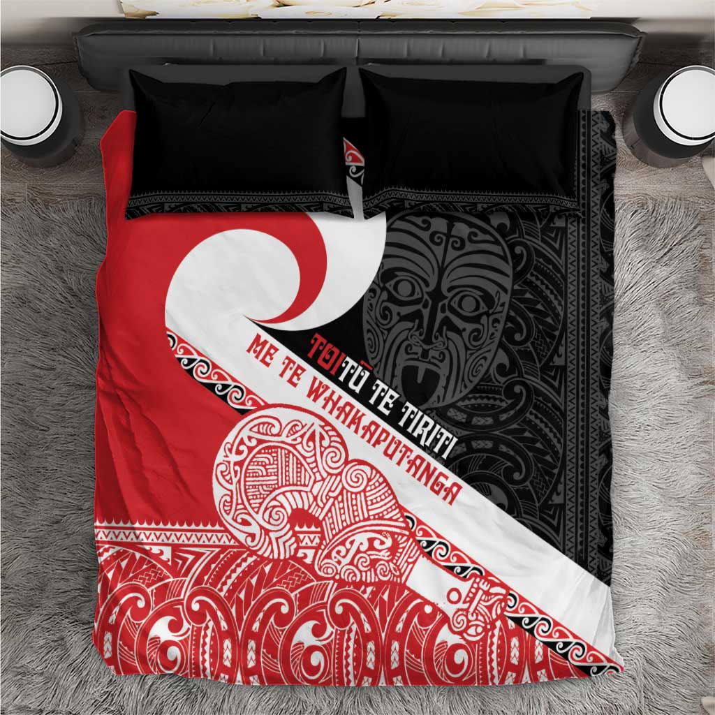 Toitu Te Tiriti Me Te Whakaputanga Bedding Set Maori Wahaika With Haka Face - Vibe Hoodie Shop
