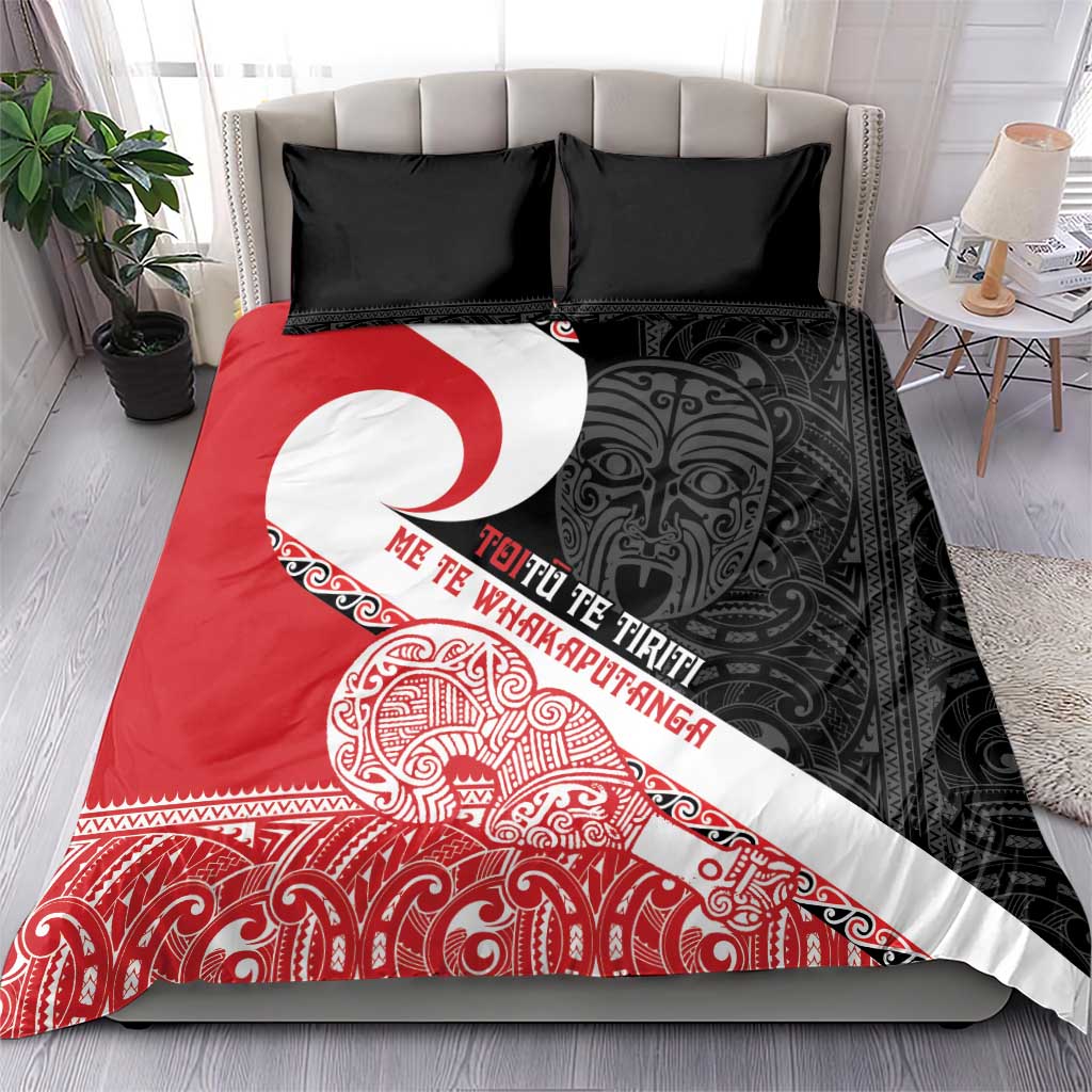 Toitu Te Tiriti Me Te Whakaputanga Bedding Set Maori Wahaika With Haka Face - Vibe Hoodie Shop