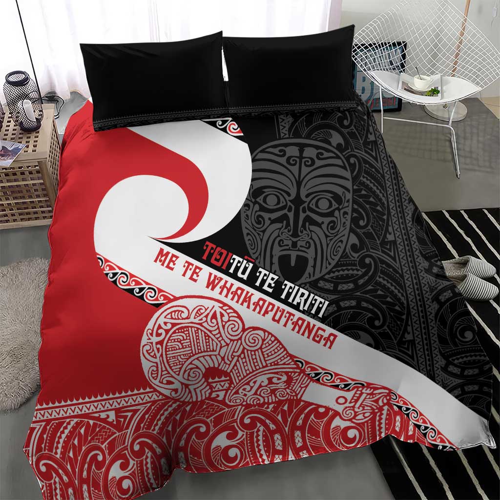 Toitu Te Tiriti Me Te Whakaputanga Bedding Set Maori Wahaika With Haka Face - Vibe Hoodie Shop