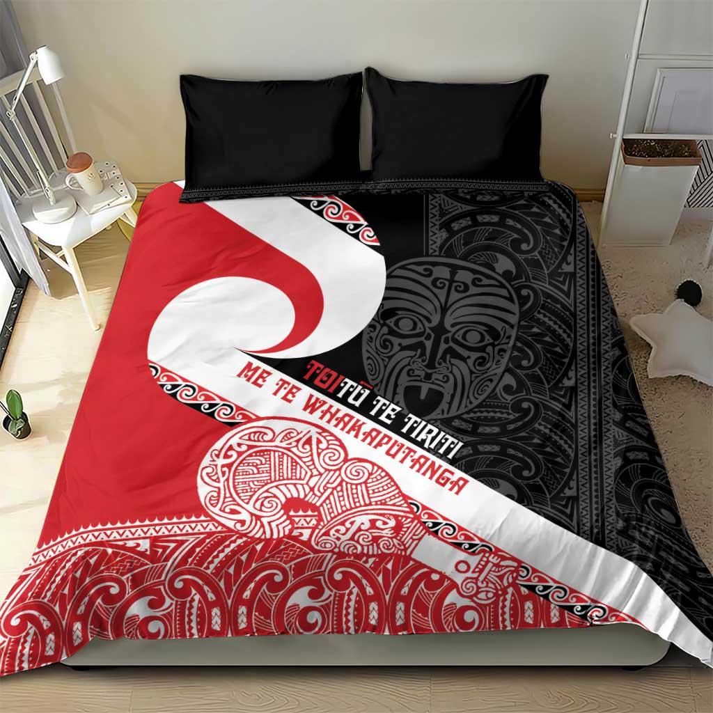 Toitu Te Tiriti Me Te Whakaputanga Bedding Set Maori Wahaika With Haka Face - Vibe Hoodie Shop