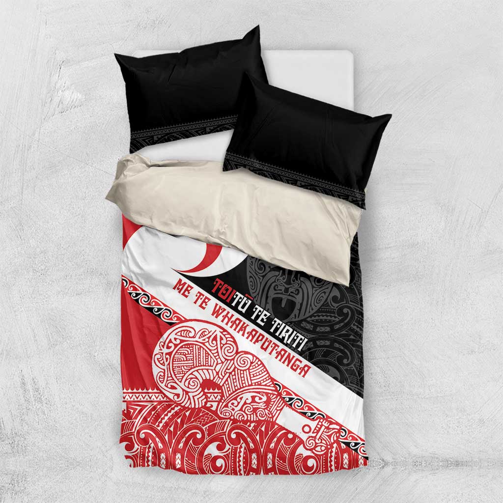 Toitu Te Tiriti Me Te Whakaputanga Bedding Set Maori Wahaika With Haka Face - Vibe Hoodie Shop