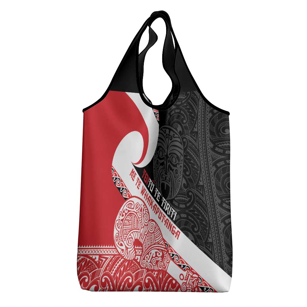 Toitu Te Tiriti Me Te Whakaputanga Grocery Bag Maori Wahaika With Haka Face