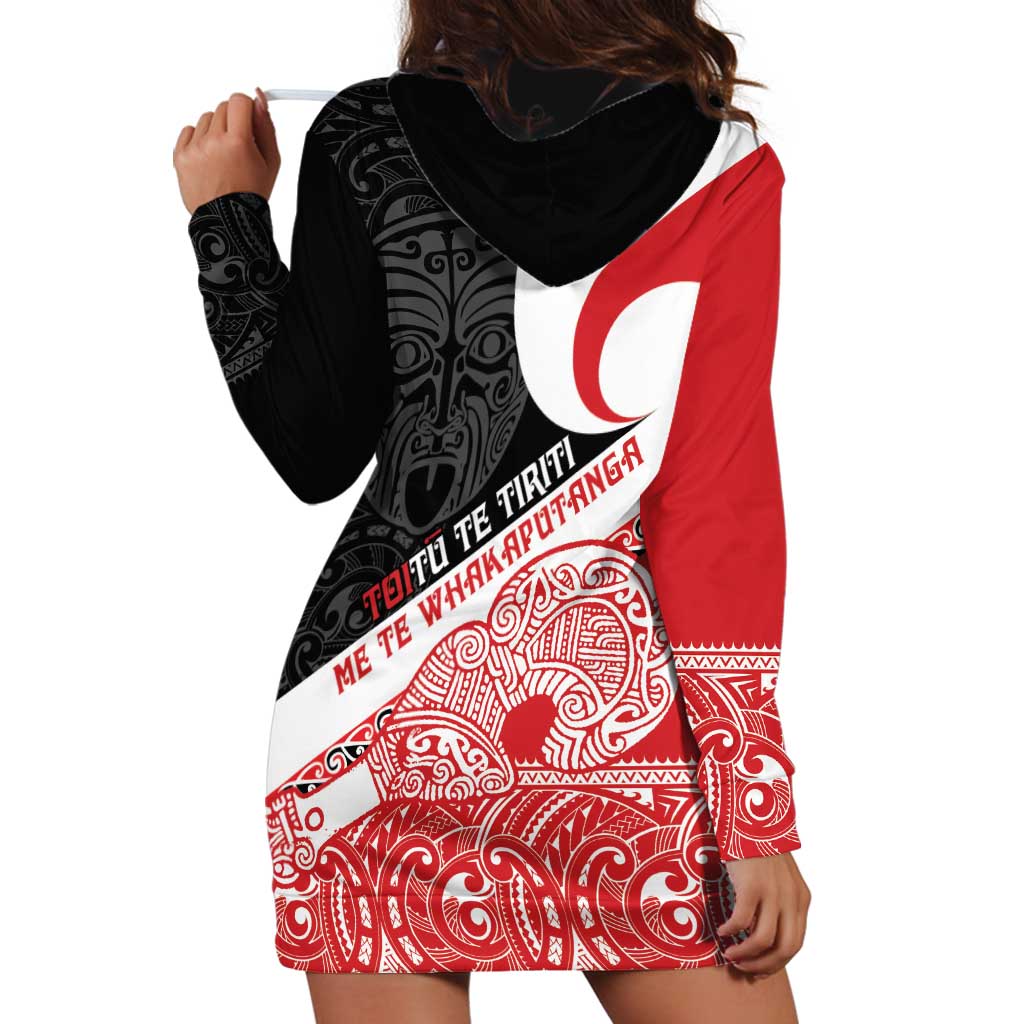 Toitu Te Tiriti Me Te Whakaputanga Hoodie Dress Maori Wahaika With Haka Face - Vibe Hoodie Shop