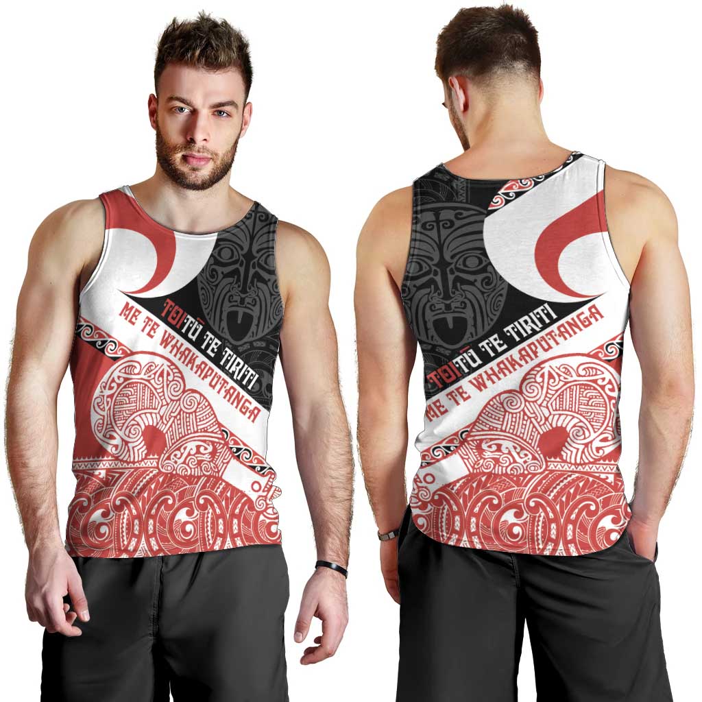 Toitu Te Tiriti Me Te Whakaputanga Men Tank Top Maori Wahaika With Haka Face - Vibe Hoodie Shop