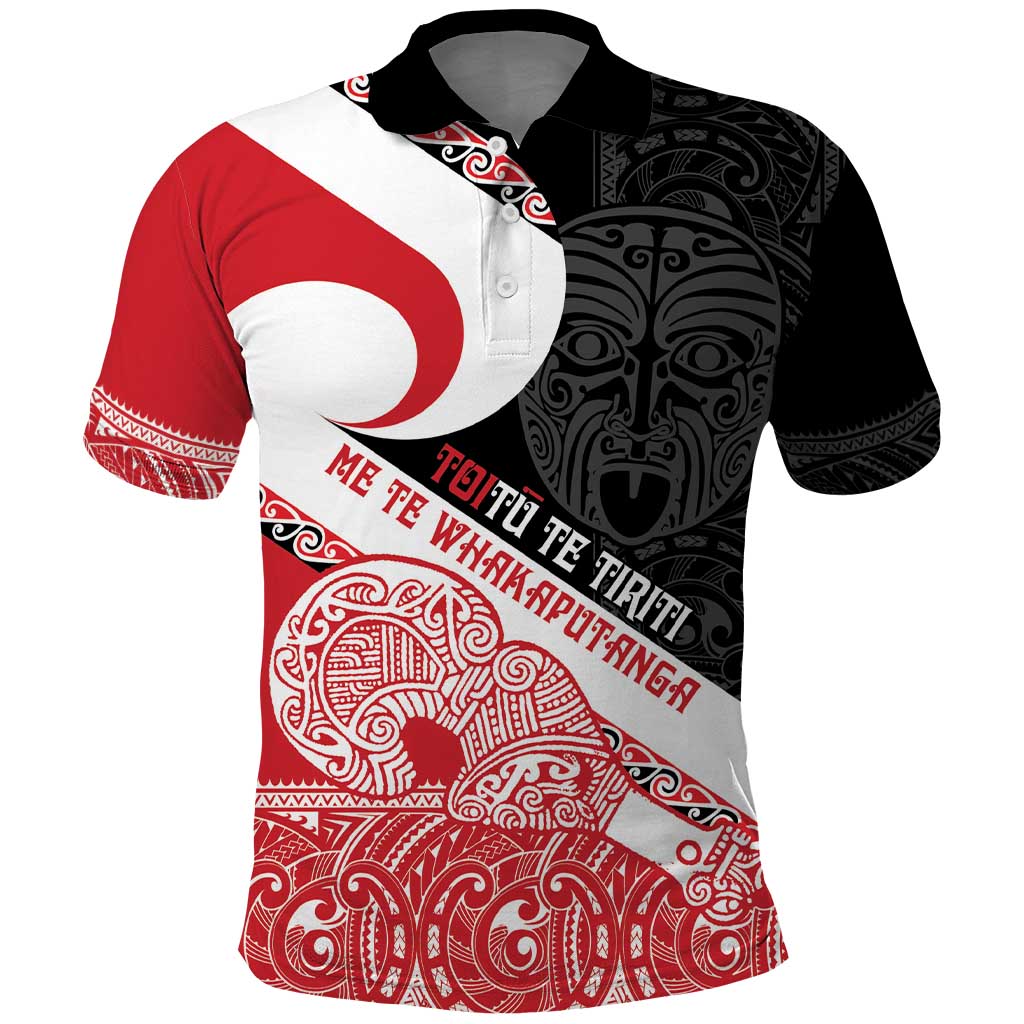 Toitu Te Tiriti Me Te Whakaputanga Polo Shirt Maori Wahaika With Haka Face - Vibe Hoodie Shop