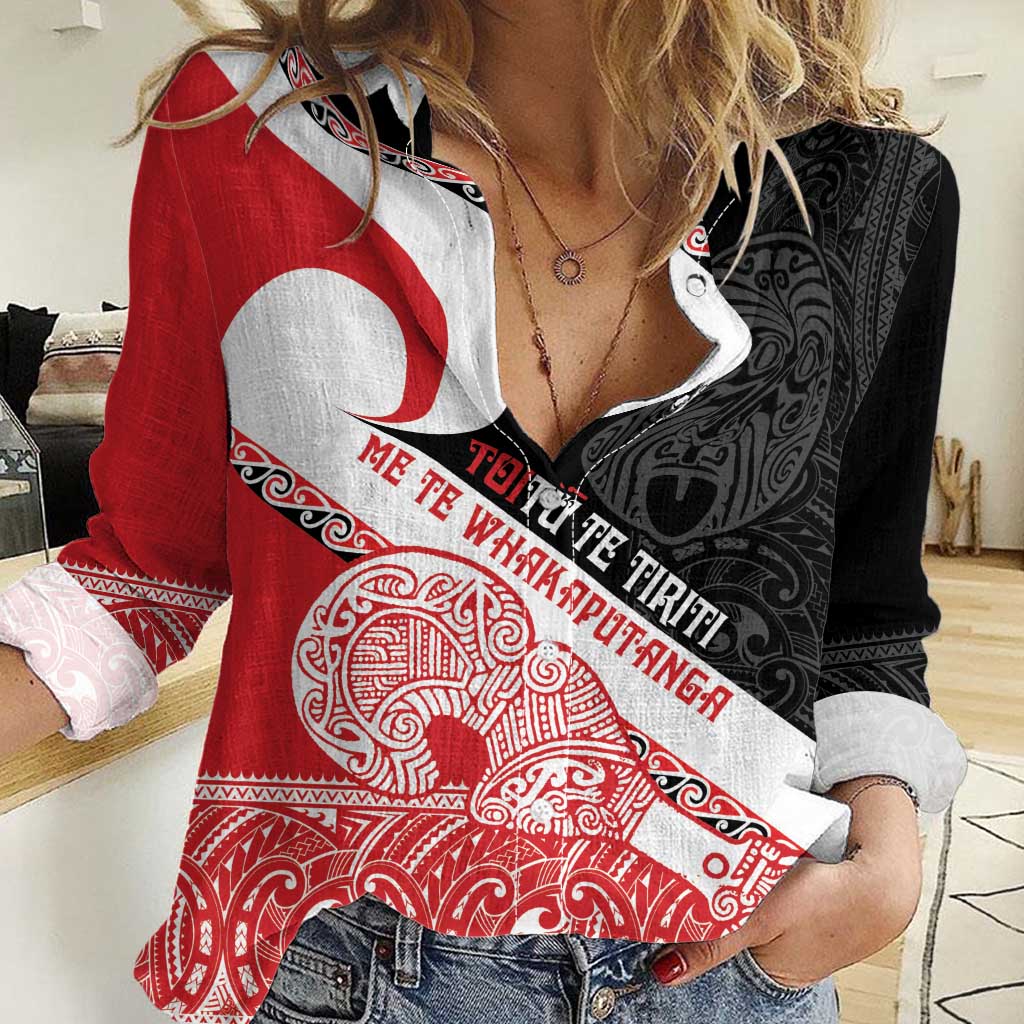 Toitu Te Tiriti Me Te Whakaputanga Women Casual Shirt Maori Wahaika With Haka Face - Vibe Hoodie Shop