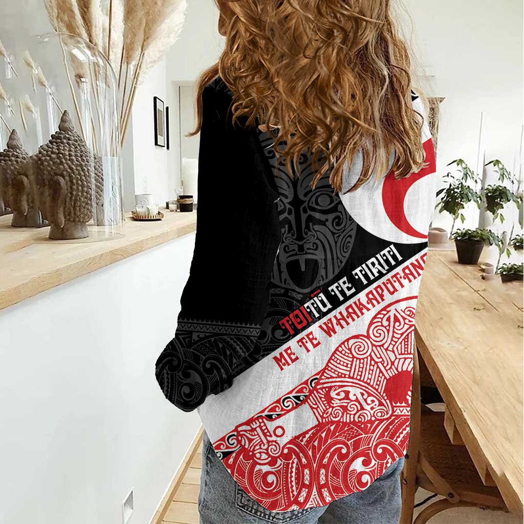 Toitu Te Tiriti Me Te Whakaputanga Women Casual Shirt Maori Wahaika With Haka Face - Vibe Hoodie Shop