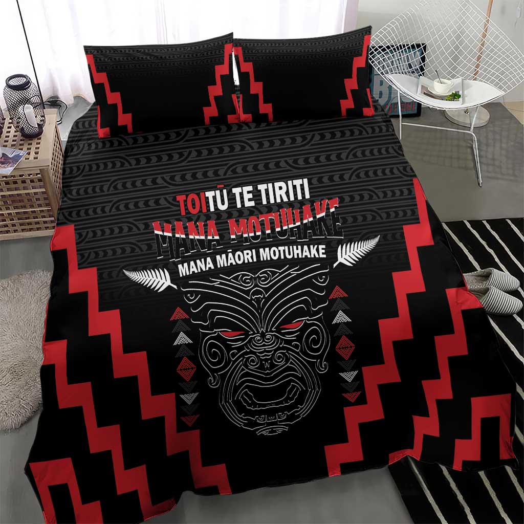 Toitu Te Tiriti Mana Maori Motuhake Bedding Set Aotearoa Haka Face Mix Poutama Art - Vibe Hoodie Shop