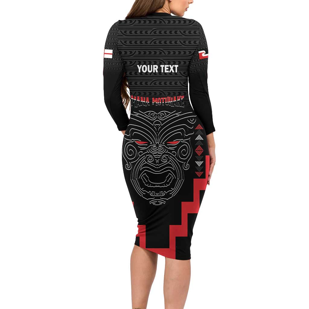 Personalised Toitu Te Tiriti Mana Maori Motuhake Family Matching Long Sleeve Bodycon Dress and Hawaiian Shirt Aotearoa Haka Face Mix Poutama Art