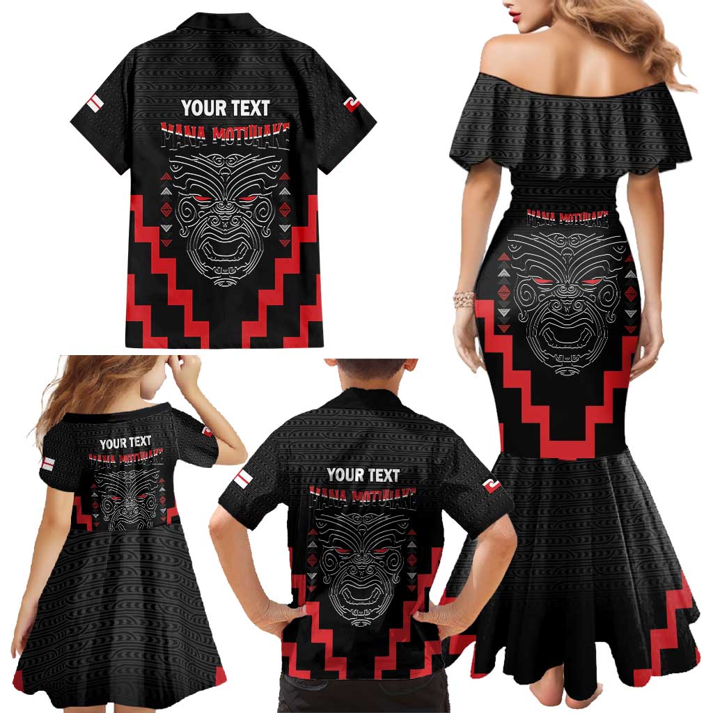 Personalised Toitu Te Tiriti Mana Maori Motuhake Family Matching Mermaid Dress and Hawaiian Shirt Aotearoa Haka Face Mix Poutama Art