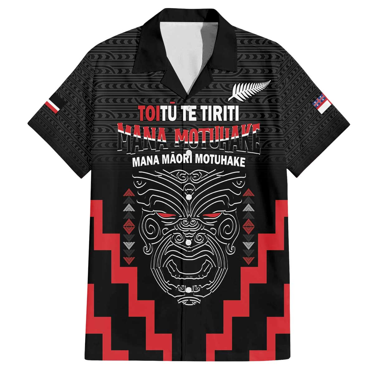 Personalised Toitu Te Tiriti Mana Maori Motuhake Family Matching Off The Shoulder Long Sleeve Dress and Hawaiian Shirt Aotearoa Haka Face Mix Poutama Art