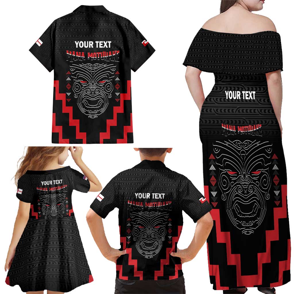 Personalised Toitu Te Tiriti Mana Maori Motuhake Family Matching Off Shoulder Maxi Dress and Hawaiian Shirt Aotearoa Haka Face Mix Poutama Art