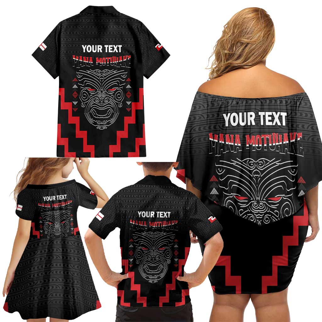 Personalised Toitu Te Tiriti Mana Maori Motuhake Family Matching Off Shoulder Short Dress and Hawaiian Shirt Aotearoa Haka Face Mix Poutama Art