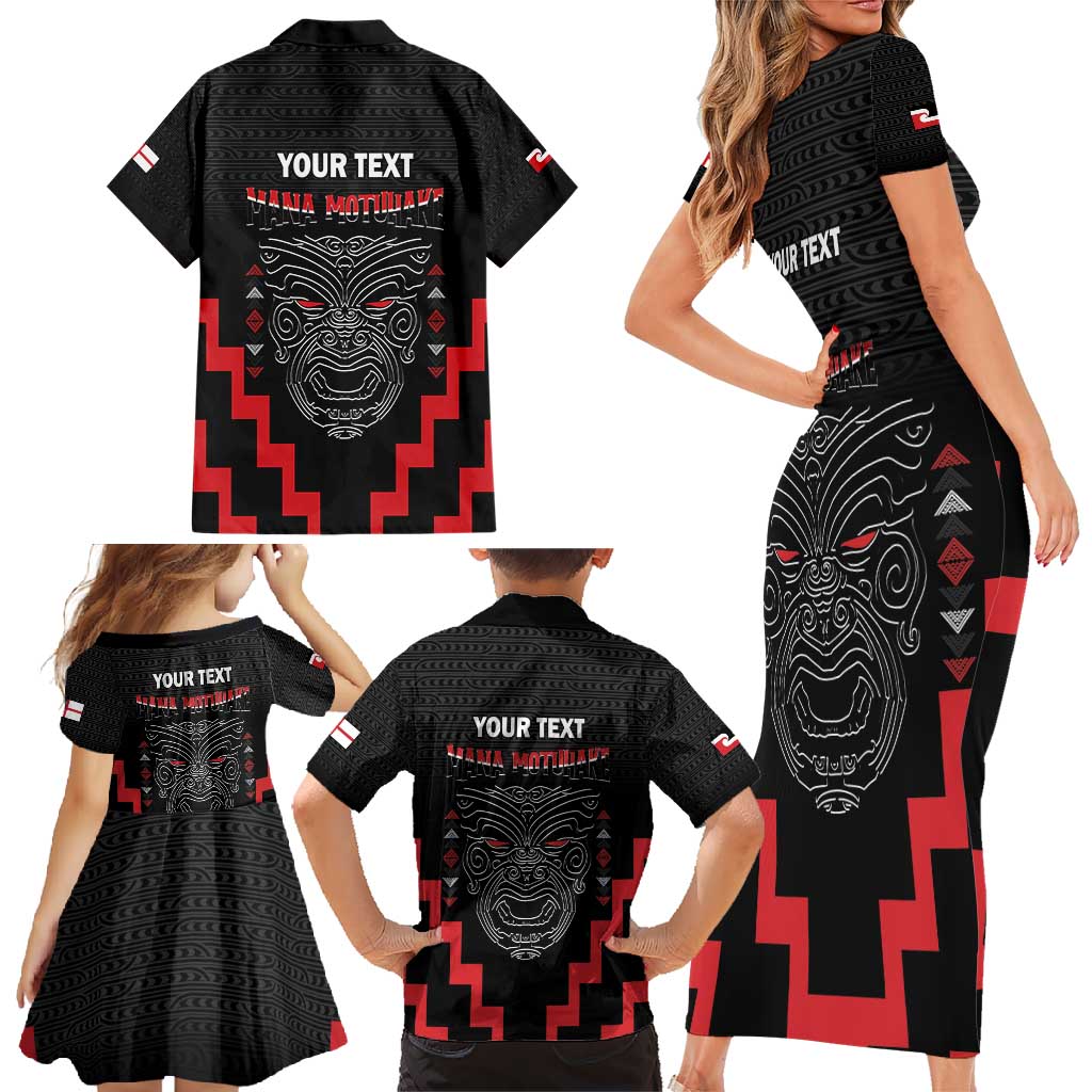 Personalised Toitu Te Tiriti Mana Maori Motuhake Family Matching Short Sleeve Bodycon Dress and Hawaiian Shirt Aotearoa Haka Face Mix Poutama Art