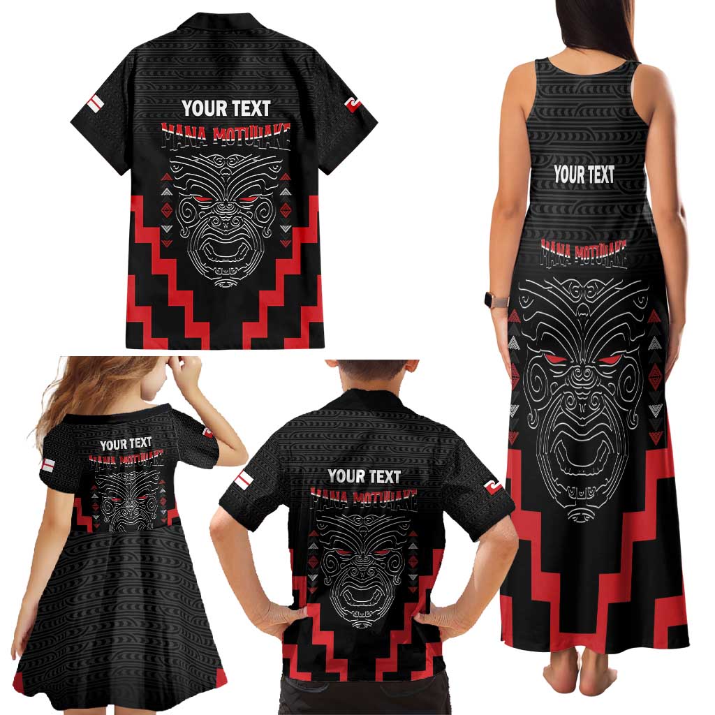 Personalised Toitu Te Tiriti Mana Maori Motuhake Family Matching Tank Maxi Dress and Hawaiian Shirt Aotearoa Haka Face Mix Poutama Art