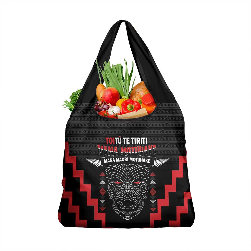 Toitu Te Tiriti Mana Maori Motuhake Grocery Bag Aotearoa Haka Face Mix Poutama Art