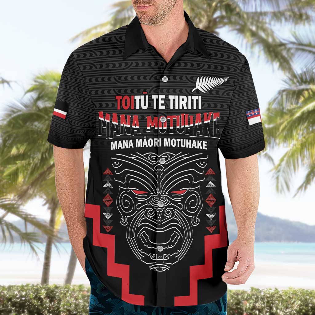 Personalised Toitu Te Tiriti Mana Maori Motuhake Hawaiian Shirt Aotearoa Haka Face Mix Poutama Art - Vibe Hoodie Shop