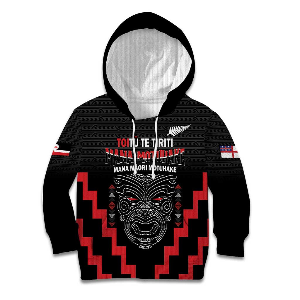 Personalised Toitu Te Tiriti Mana Maori Motuhake Kid Hoodie Aotearoa Haka Face Mix Poutama Art - Vibe Hoodie Shop