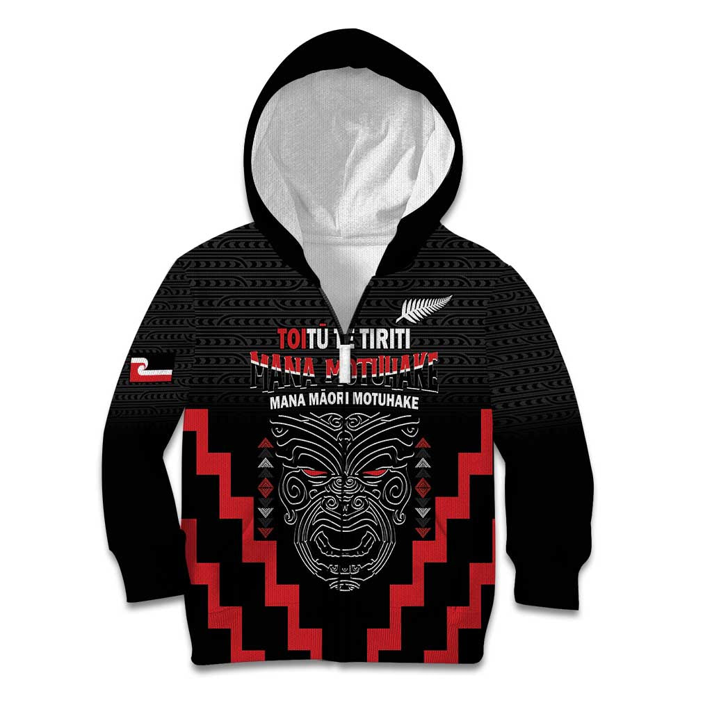 Personalised Toitu Te Tiriti Mana Maori Motuhake Kid Hoodie Aotearoa Haka Face Mix Poutama Art - Vibe Hoodie Shop