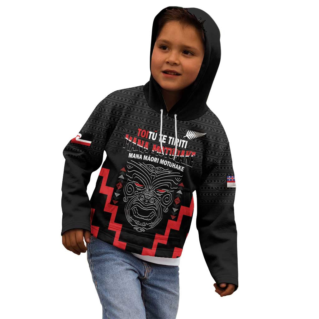 Personalised Toitu Te Tiriti Mana Maori Motuhake Kid Hoodie Aotearoa Haka Face Mix Poutama Art - Vibe Hoodie Shop