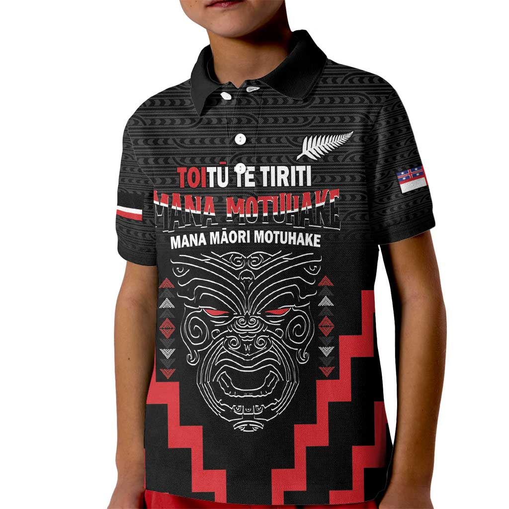 Personalised Toitu Te Tiriti Mana Maori Motuhake Kid Polo Shirt Aotearoa Haka Face Mix Poutama Art - Vibe Hoodie Shop