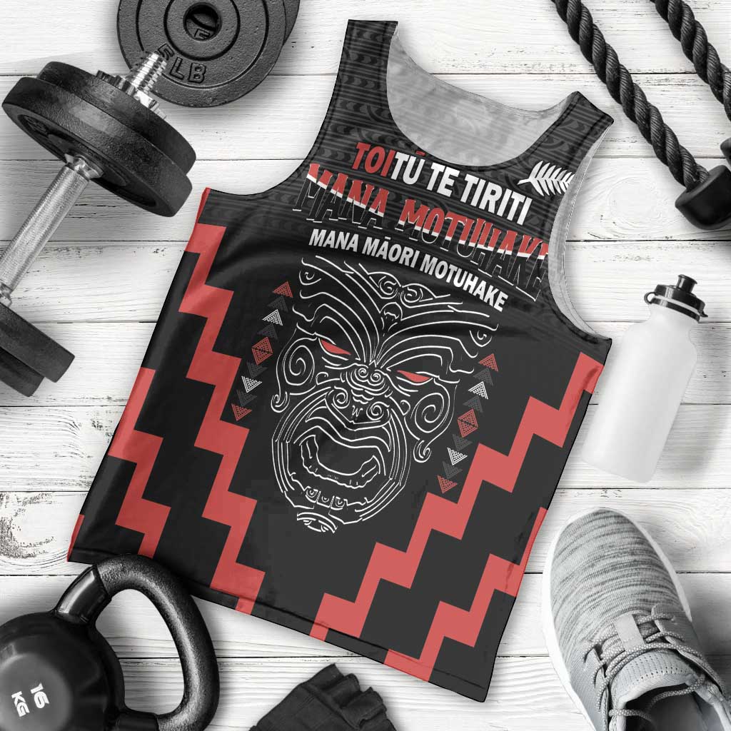 Personalised Toitu Te Tiriti Mana Maori Motuhake Men Tank Top Aotearoa Haka Face Mix Poutama Art - Vibe Hoodie Shop