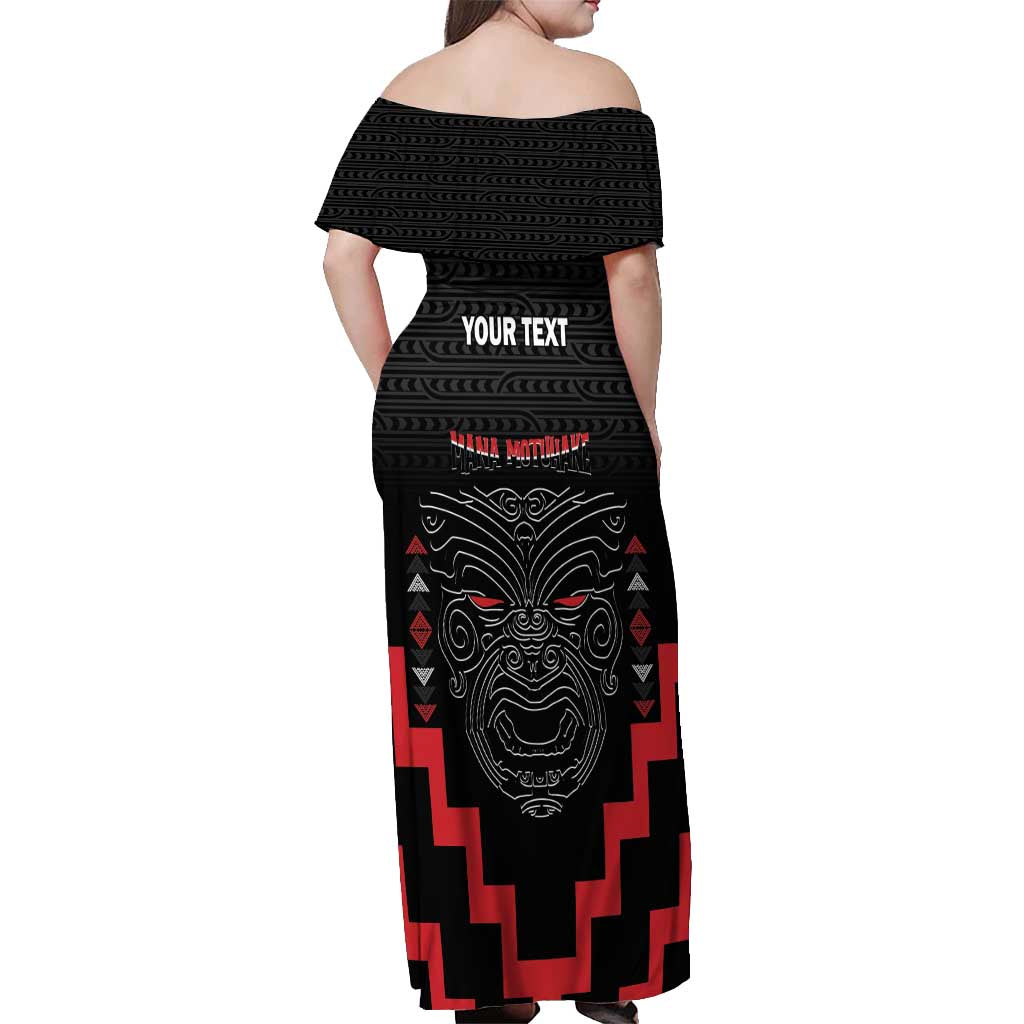 Personalised Toitu Te Tiriti Mana Maori Motuhake Off Shoulder Maxi Dress Aotearoa Haka Face Mix Poutama Art